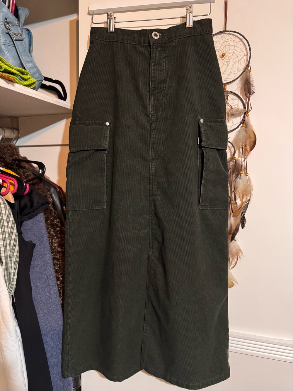 High-Waist Cargo Midi Skirt in Dark Green